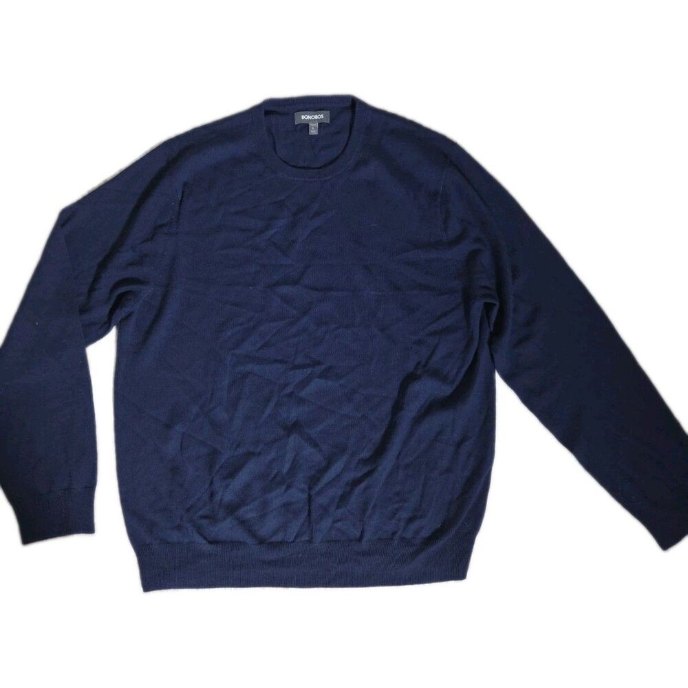 Bonobos Navy Blue 100% Extra Fine Merino Wool Crewneck Sweater Mens XL EUC